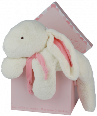 Doudou et compagnie Lapin rose 75cm + coffre