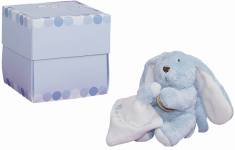 Doudou et compagnie Lapin bleu avec mouchoir