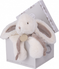 Doudou et compagnie Lapin taupe 75cm + coffre