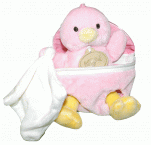 Poussin avec doudou rose