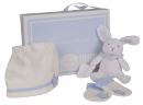 Coffret bonnet + moufles + doudou bleu