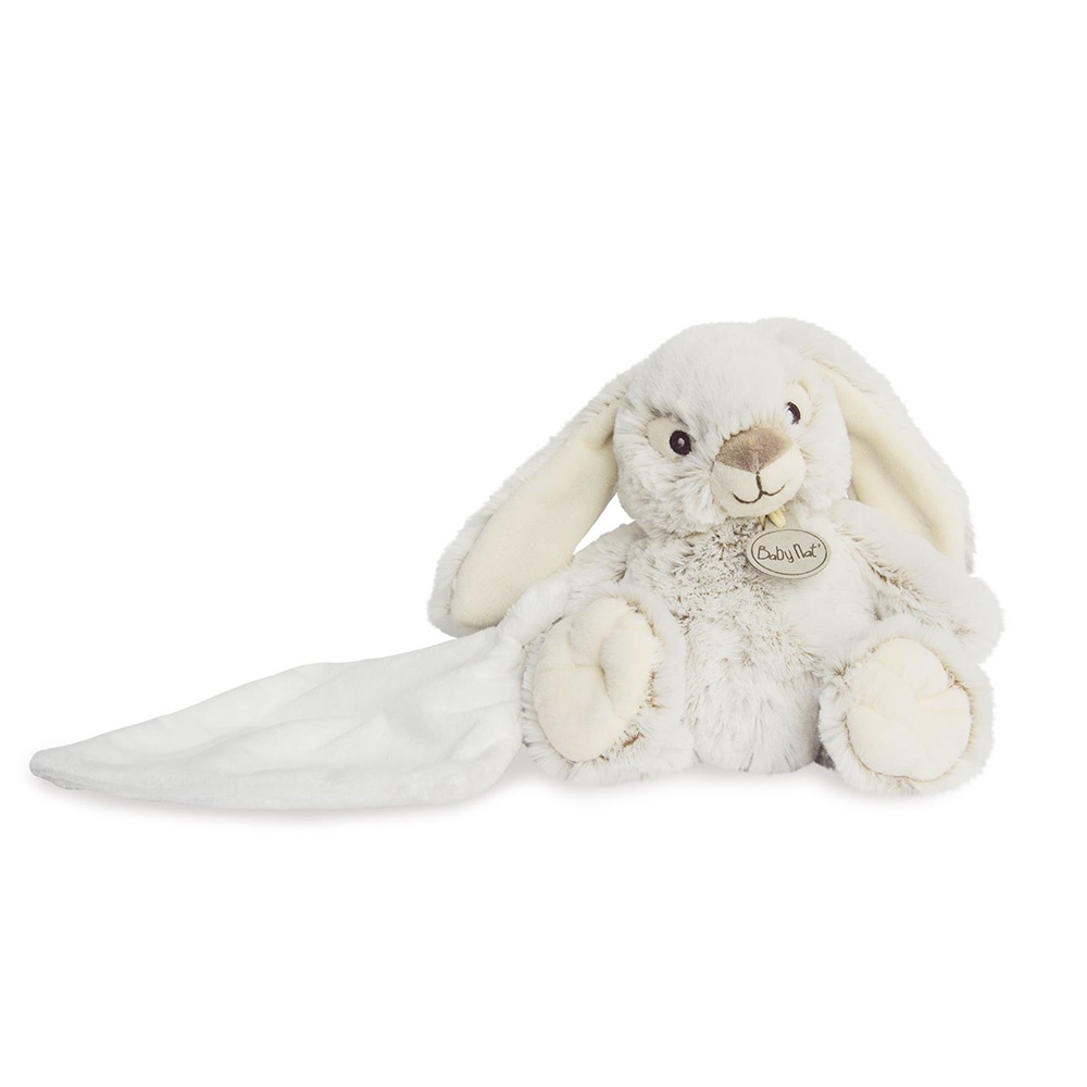 Baby Nat' - Doudou Lapin Plat - Lapin Poupi Marine - Imprimé Fleurs Bleues  - Forme Originale Facile à Attraper