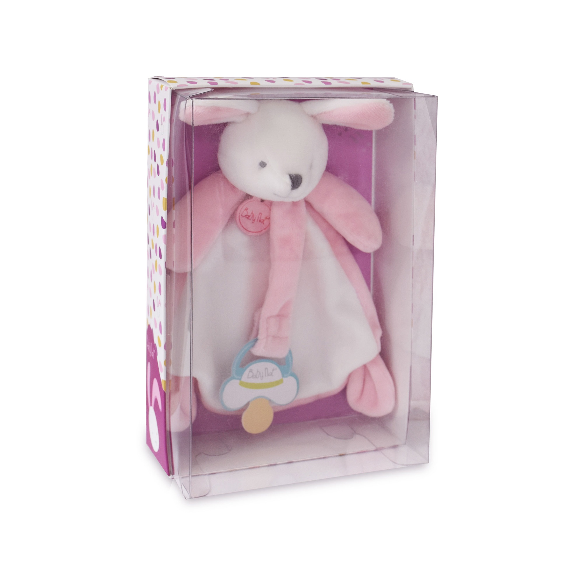 Doudou attache sucette lapin Pooupi Rose Catégorie LES LAPINS