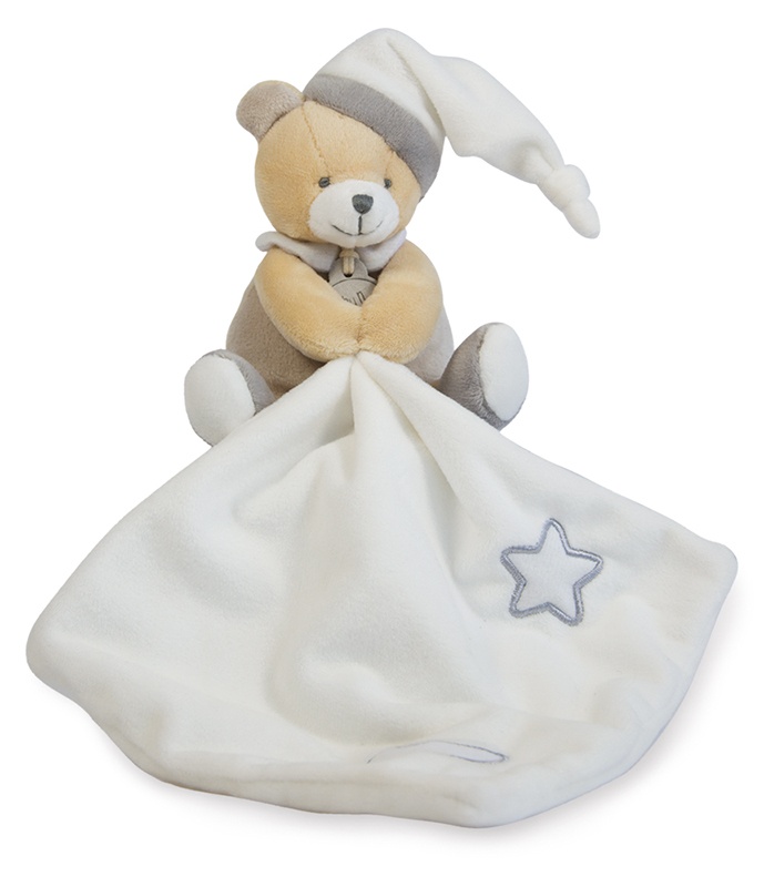 Doudou mouchoir ours BABY NAT' Les Flocons blanc gris chiné BN664 21 cm