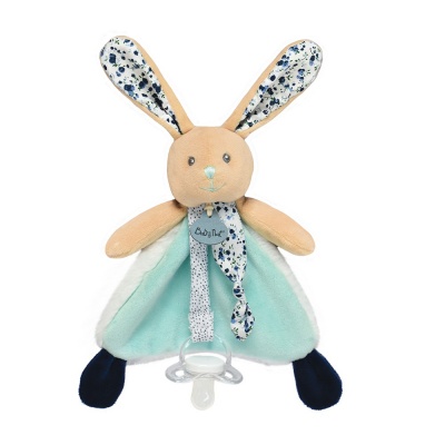 Doudou Doudou attache sucette lapin Poupi Marine