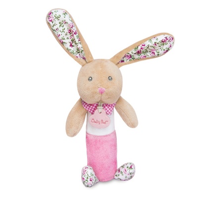 Doudou Hochet pouet lapin Poupi Rose